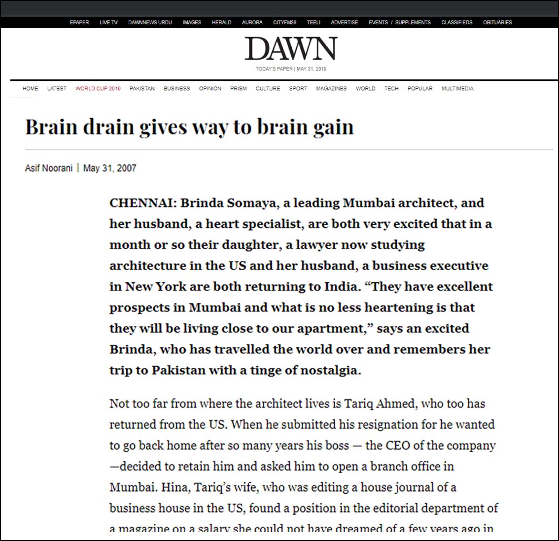 Brain drain gives way to brain gain, dawn - March 2007